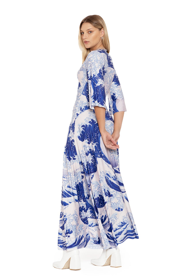 the great wave wide sleeve maxi dress back 