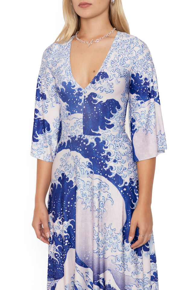 the great wave wide sleeve maxi dress closeup 