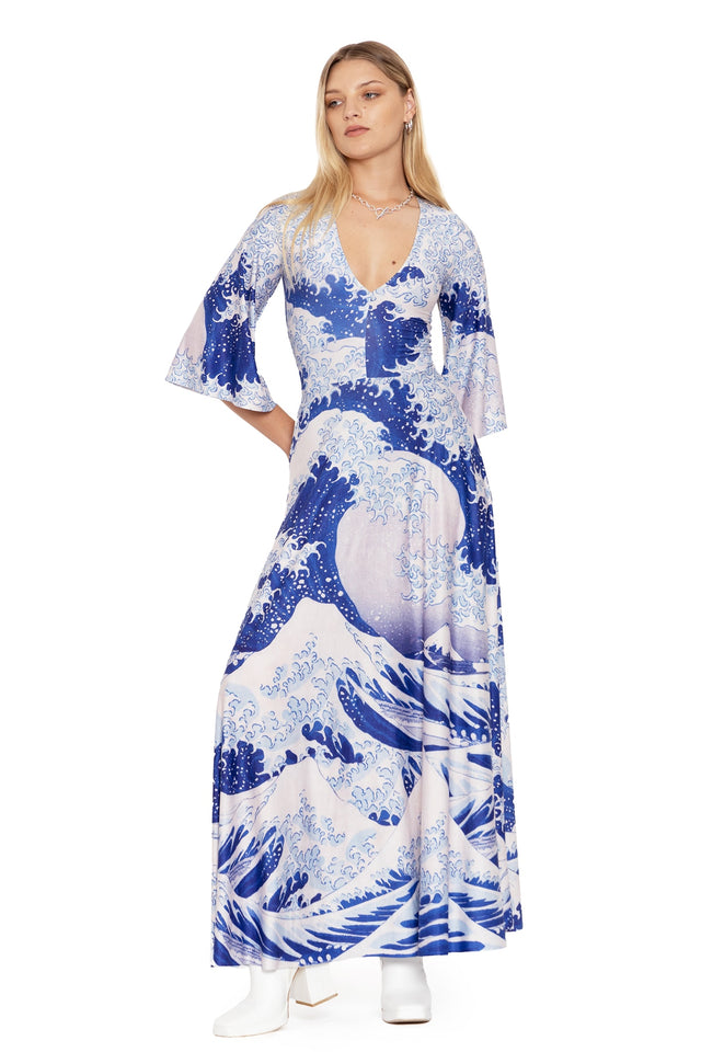 the great wave wide sleeve maxi dress front  