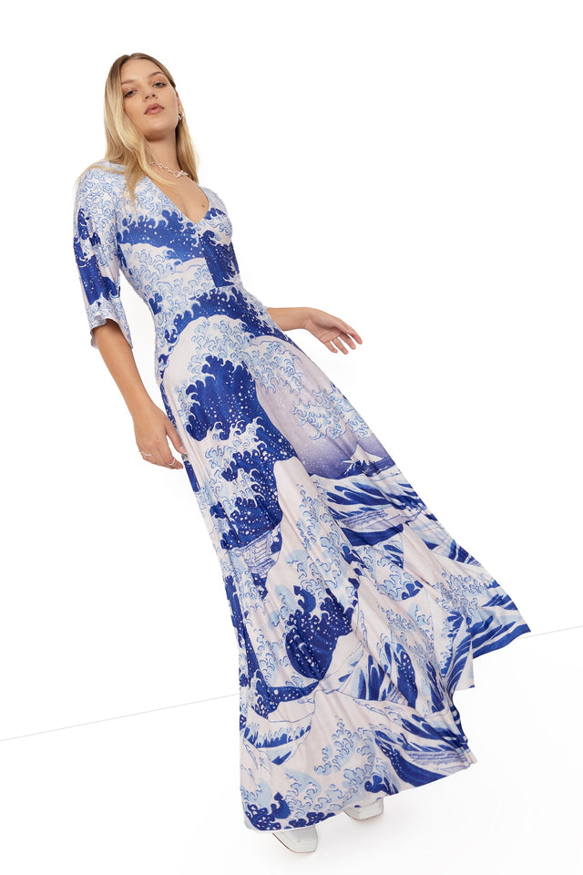 The Great Wave Wide Sleeve Maxi Dress - Limited BlackMilk Clothing The Great Wave Wide Sleeve Maxi Dress - Limited BlackMilk Clothing