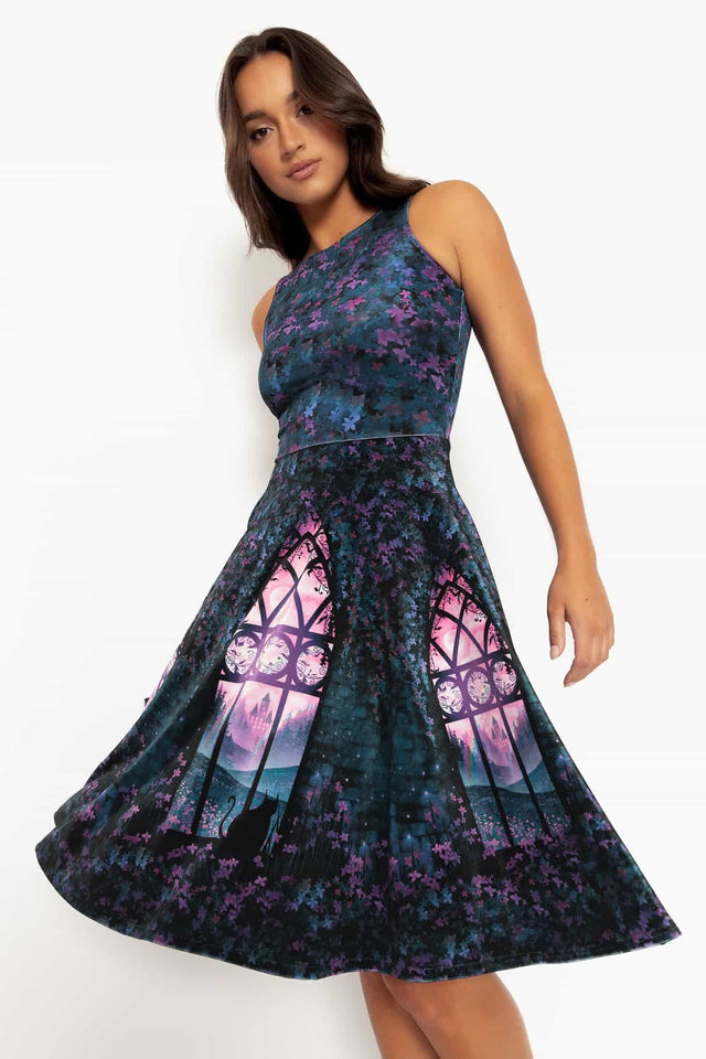 Window To The Spirit Realm Velvet Princess Midi Dress