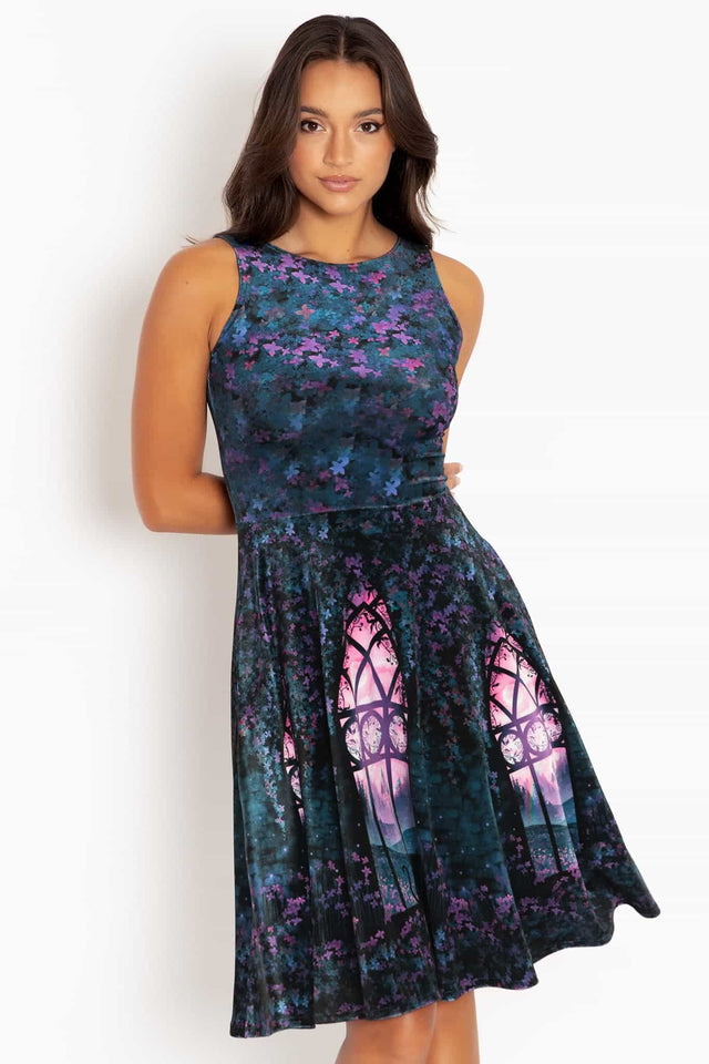 Window To The Spirit Realm Velvet Princess Midi Dress