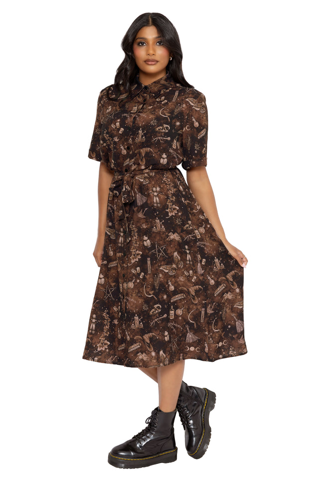 Witches Brew Midi Button Through Shirt Dress - Limited BlackMilk Clothing Witches Brew Midi Button Through Shirt Dress - Limited BlackMilk Clothing