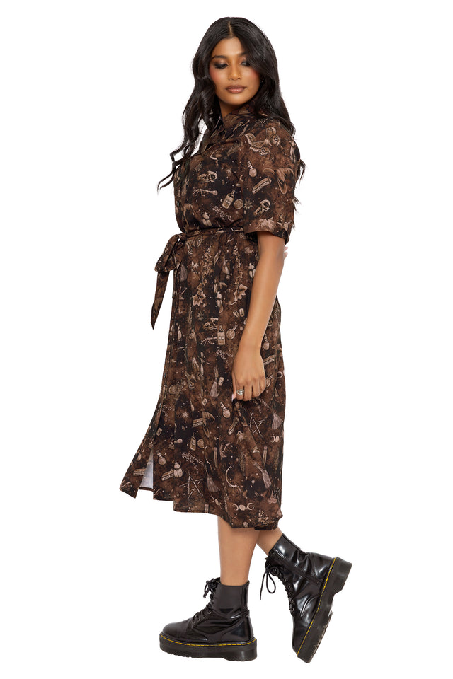 Witches Brew Midi Button Through Shirt Dress - Limited BlackMilk Clothing Witches Brew Midi Button Through Shirt Dress - Limited BlackMilk Clothing