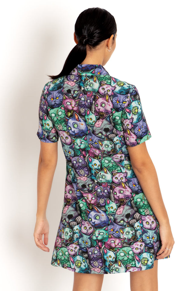 Zombie Catpocalypse Short Sleeve Shirt Dress