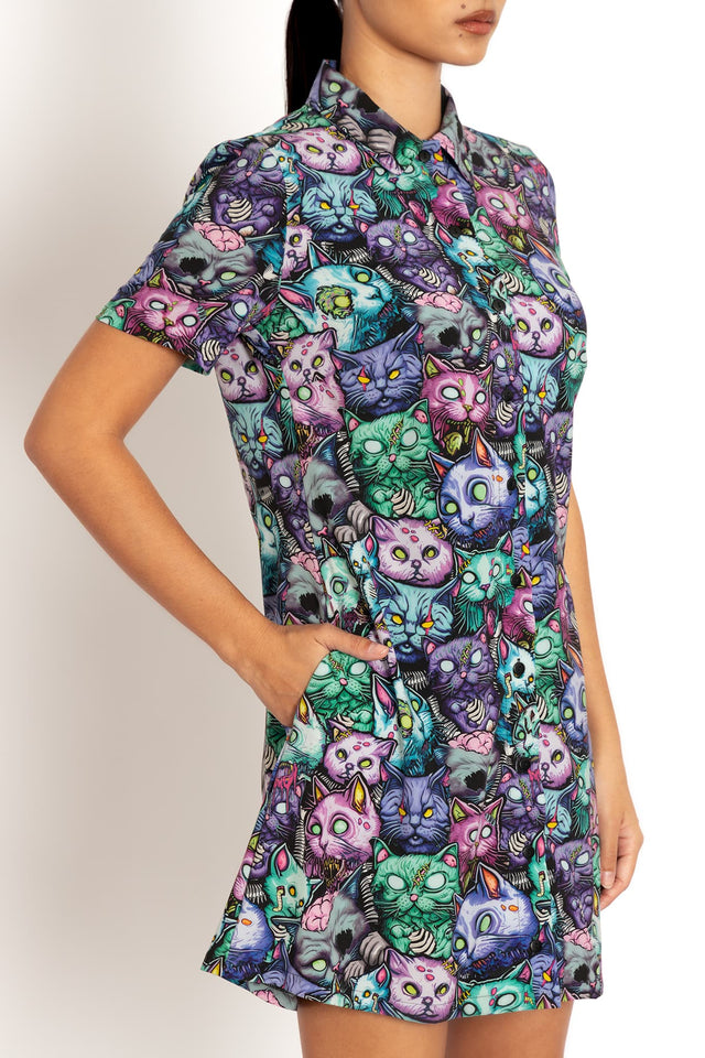 Zombie Catpocalypse Short Sleeve Shirt Dress