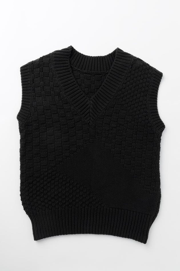 Black Textured Knit Vest