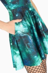 Galaxy Turquoise Peephole Mini Skater Dress