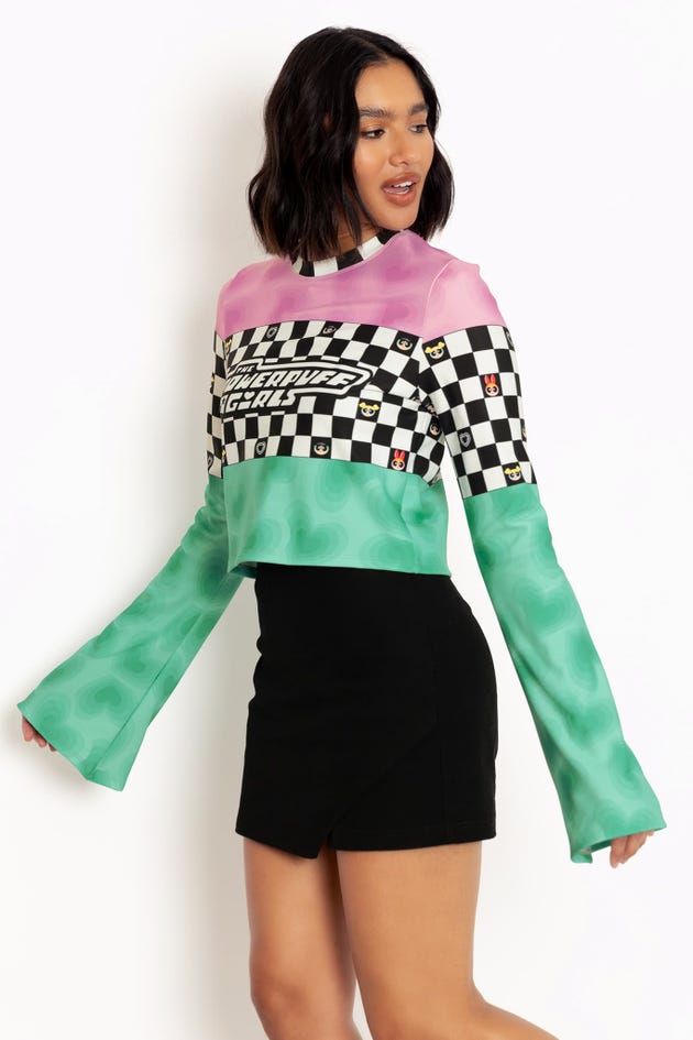 Racing Hearts Cropped Bell Sweater
