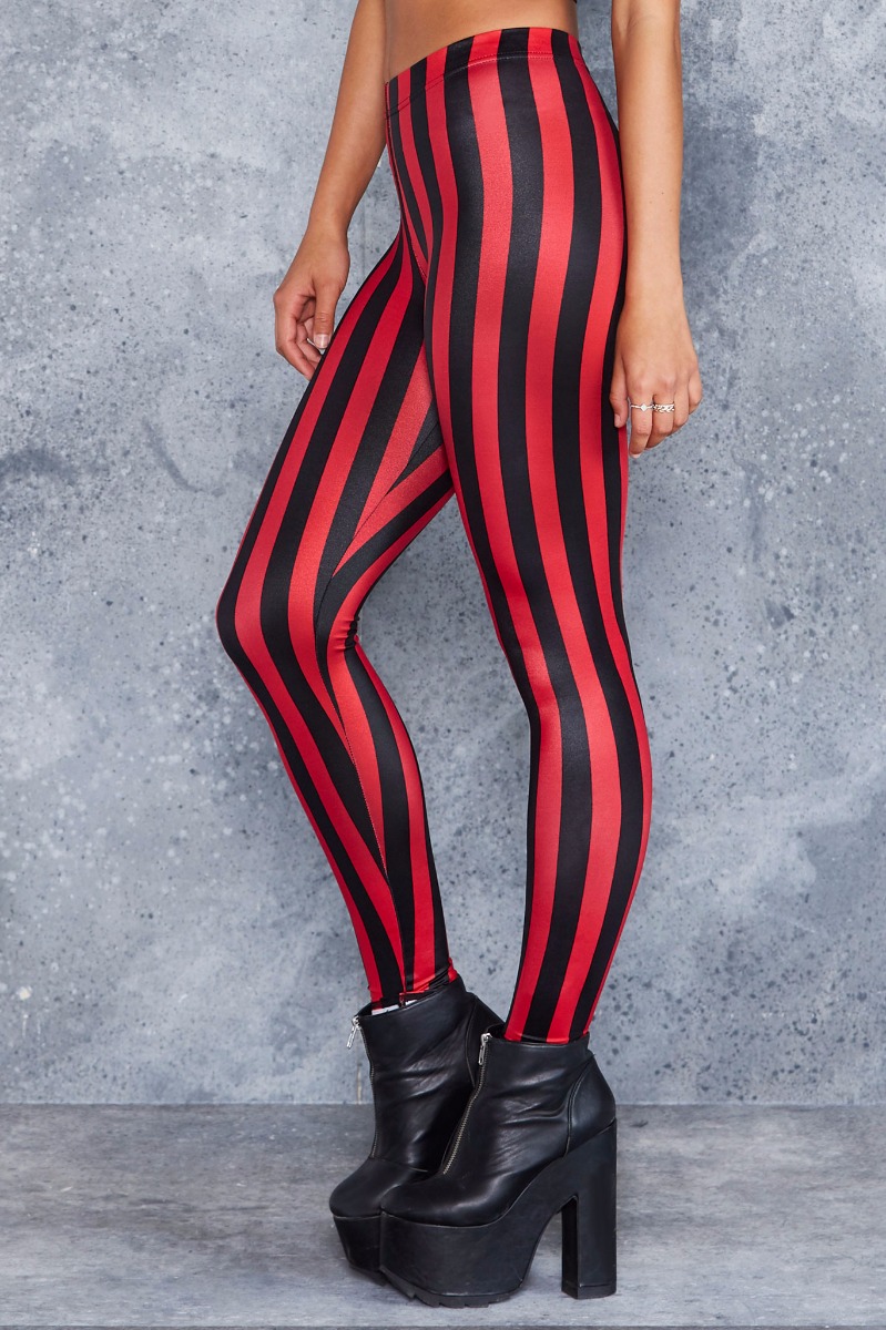 Red and Black Stripes Ruffle Leggings