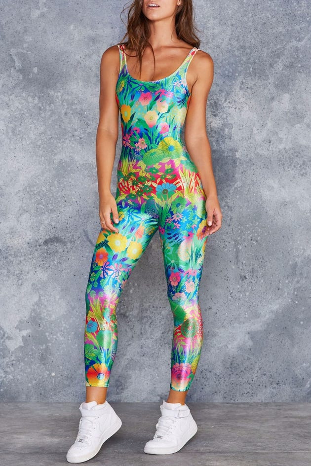 Psychedelic Garden Velvet Cropped Catsuit - Limited