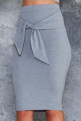 Uptown Girl Tie Front Midi Pencil Skirt