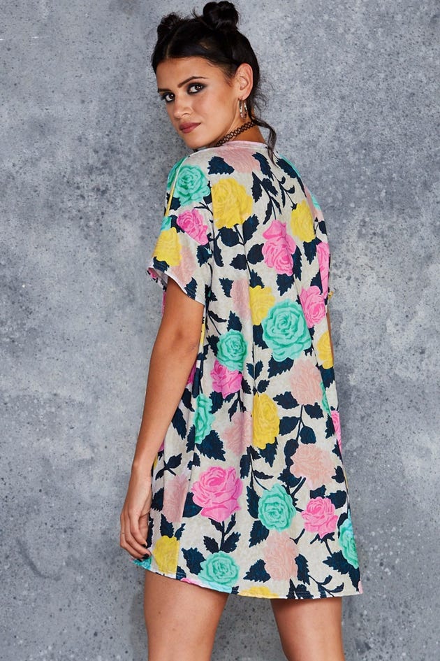 Neon Roses Slouched Tee Dress