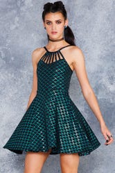 REVERSE MERMAID TEAL STRAPPED UP DRESS