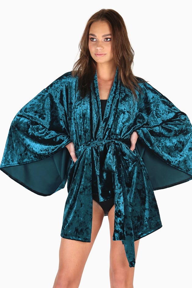 Teal Crushed Velvet Kimono