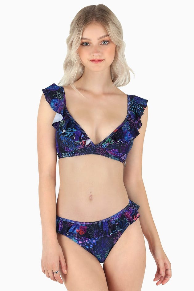 Floral Coral Frill Seeker Bikini Top