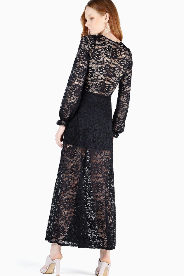 Black Lace Long Sleeve Maxi Dress