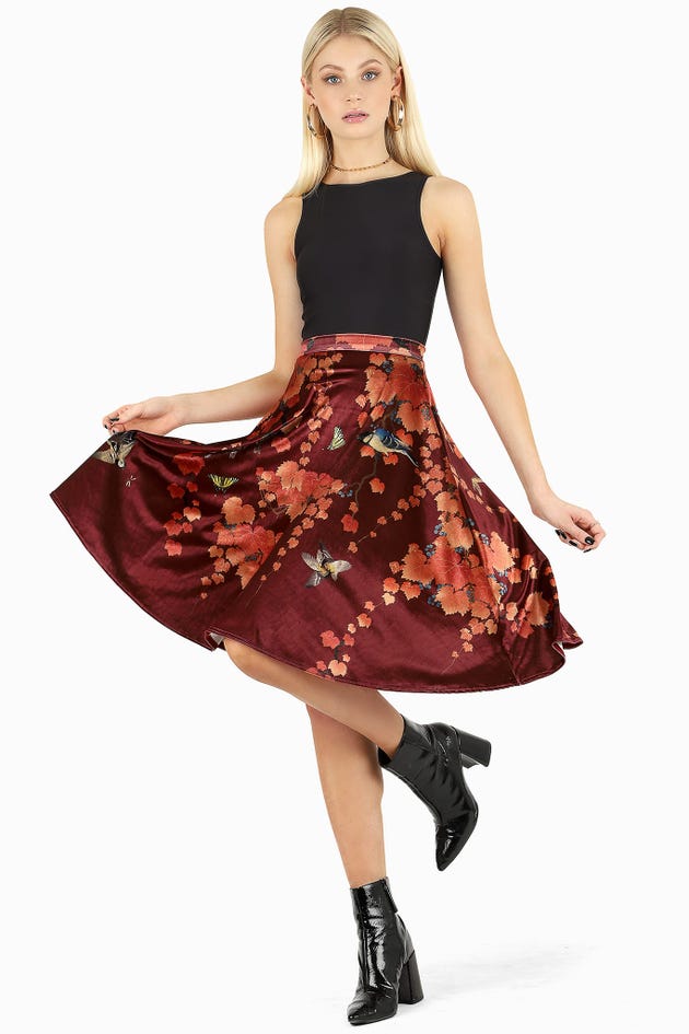 Autumn In Japan Velvet Midi Skirt - Limited