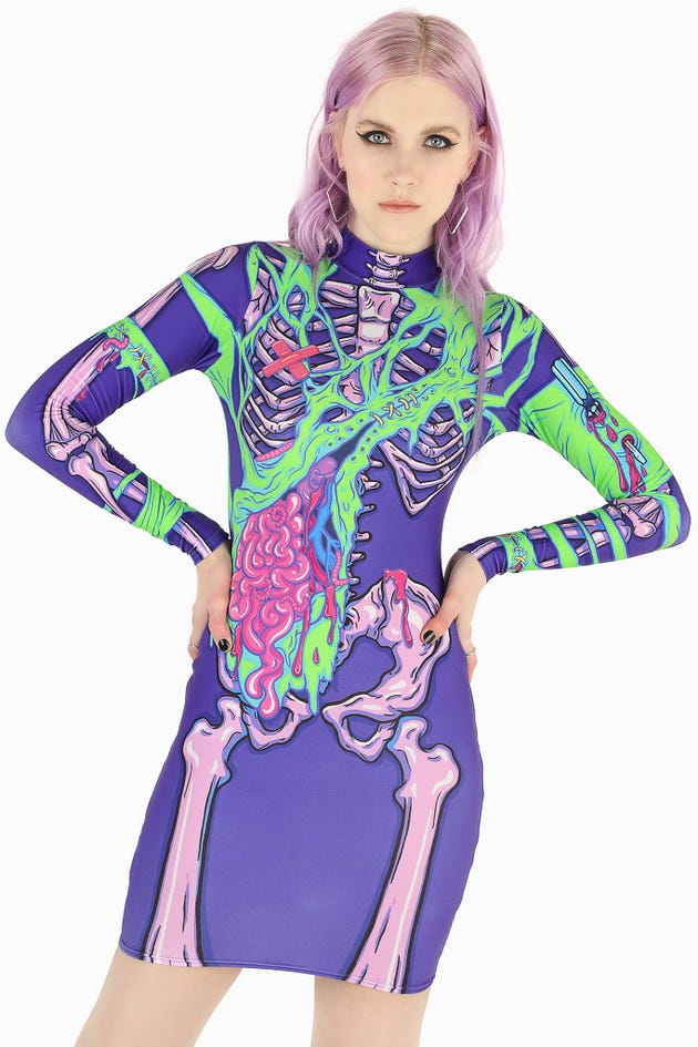 Electro-necrosis Long Sleeve Bodycon Dress