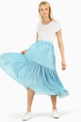 Gingham Blue Layered Up Maxi Skirt