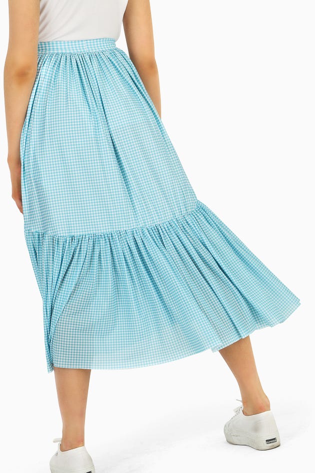 Gingham Blue Layered Up Maxi Skirt