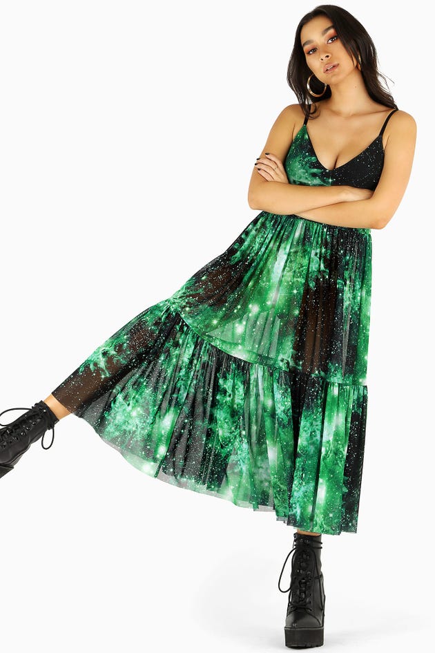 Galaxy Emerald Sheer Midaxi Dress