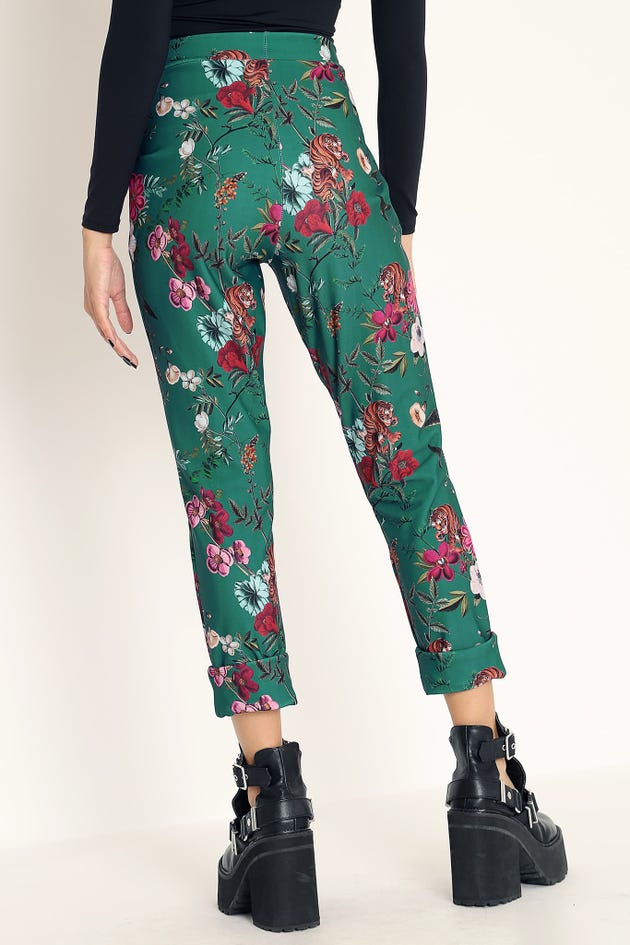 Tropical Tiger Teal Cuffed Pants - Limited