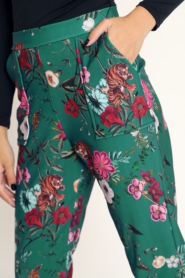 Tropical Tiger Teal Cuffed Pants
