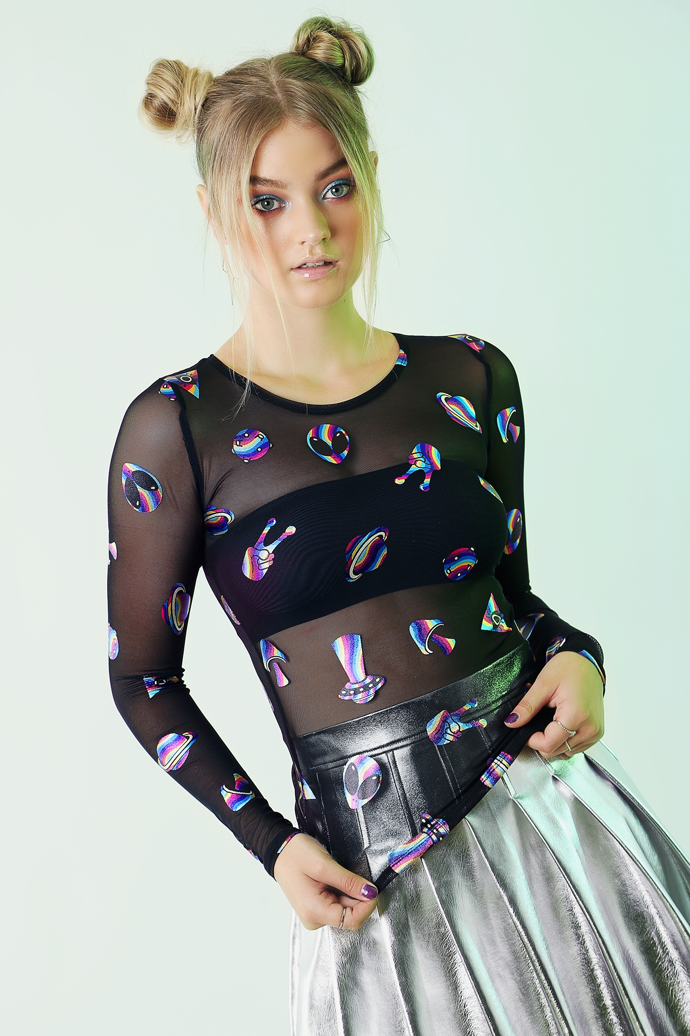 Holographic mesh hot sale top