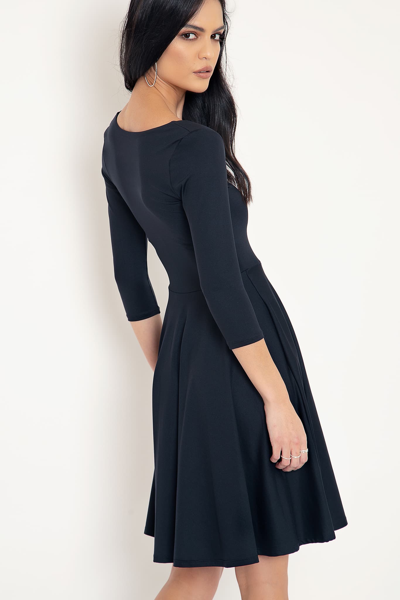 Matte Black Heart 3/4 Sleeve Longline Dress - Limited
