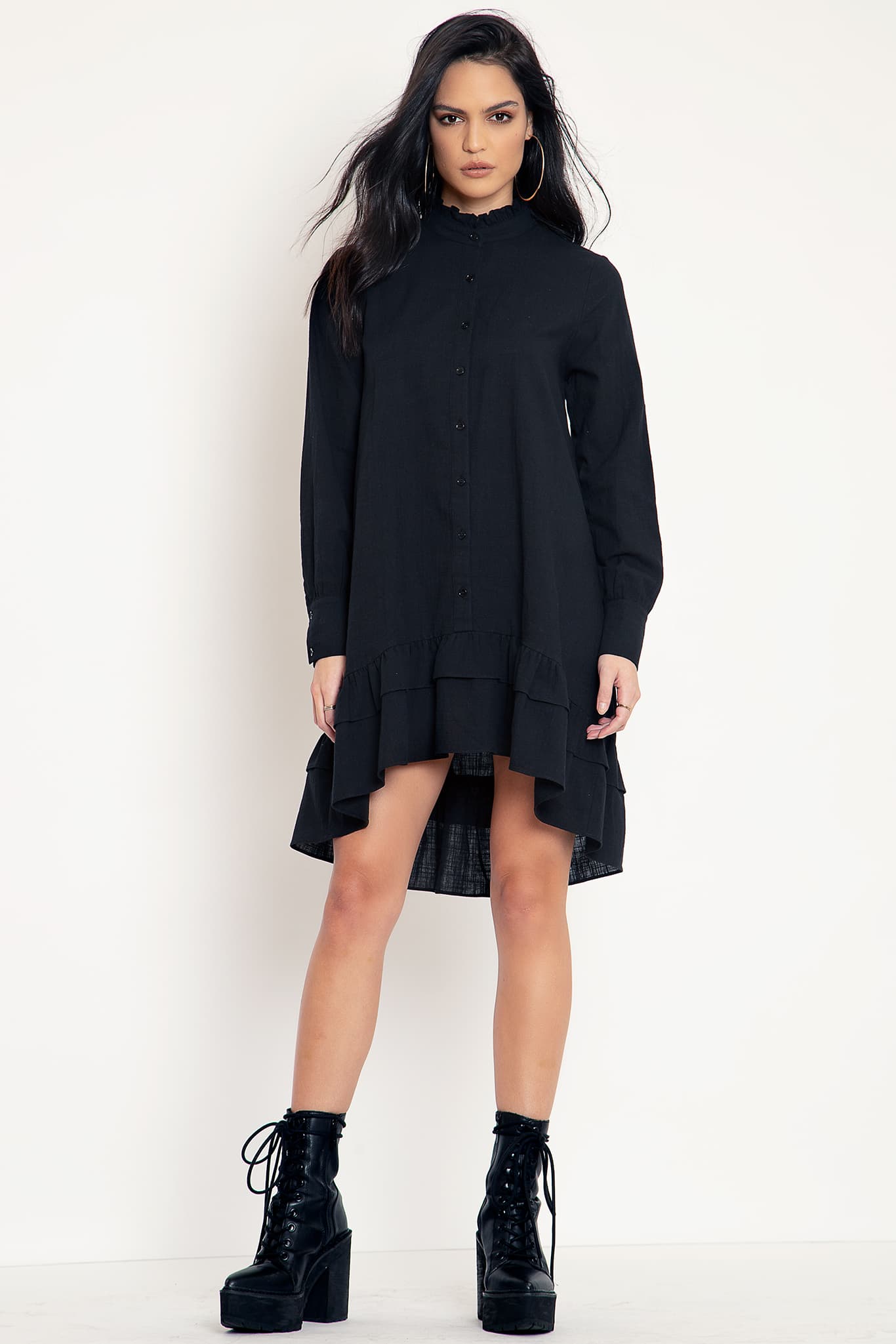 Black frill clearance shirt dress