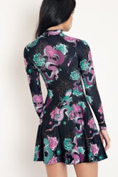 Dragon Bouquet Long Sleeve Evil Mini Skater Dress
