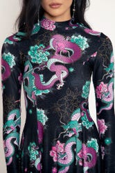 Dragon Bouquet Long Sleeve Evil Longline Dress