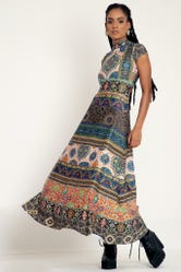 Persia High Neck Cap Sleeve Maxi Dress