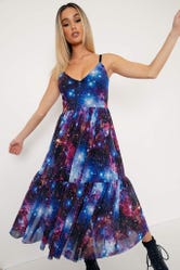 Galaxy Amethyst Sheer Midaxi Dress