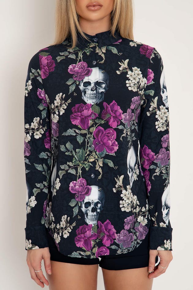 Skull Bouquet Long Sleeve Business Time Shirt
