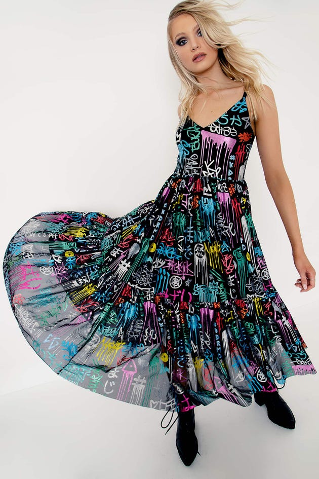 Graffiti Sheer Midaxi Dress