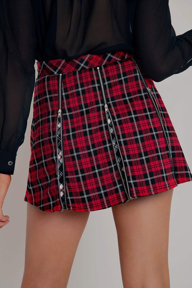 Plaid Cherry Vs Plaid Navy Zip Mini Skirt - Limited