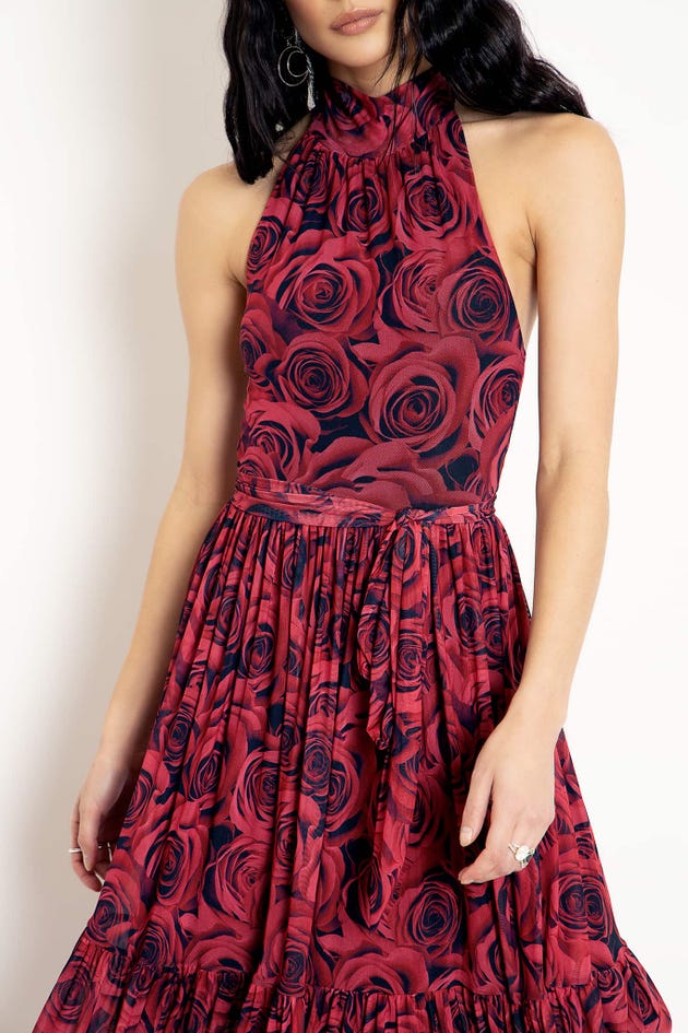 Blood Rose Halter Midaxi Dress