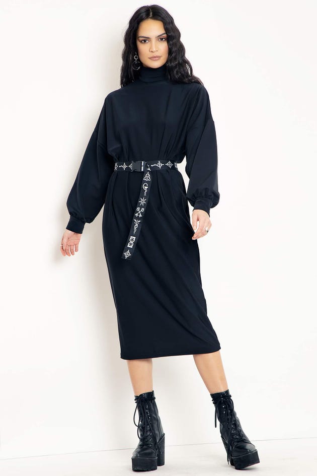 Night Flyer Belted Batwing Dress