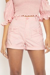 Gingham Baby Pink Bow Shorts