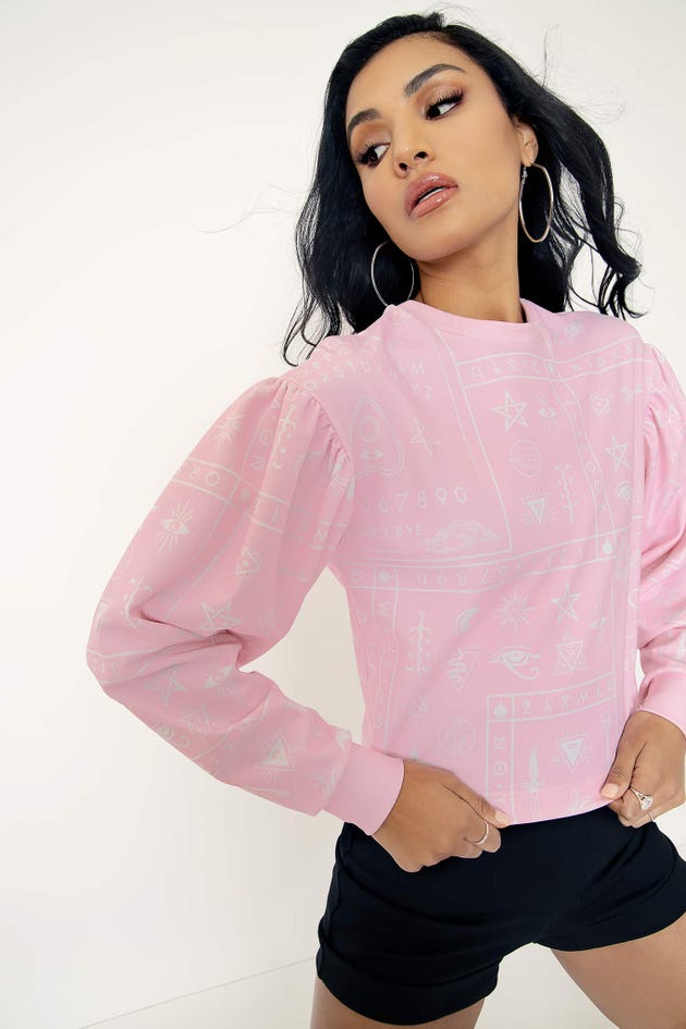 Ouija Pink Puff Sleeve Sweater