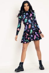 Sea Jellies Long Sleeve Evil Mini Skater Dress