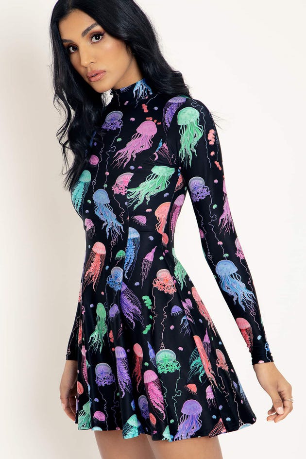 Sea Jellies Long Sleeve Evil Mini Skater Dress
