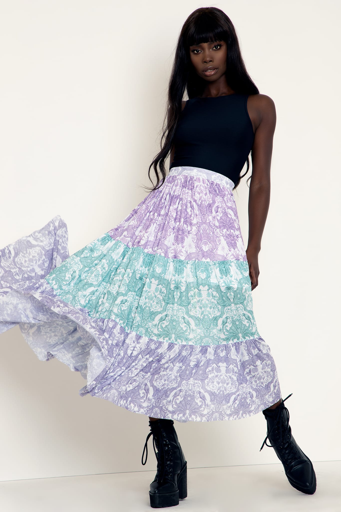 Chinoiserie Pastel Tier Midaxi Skirt - Limited