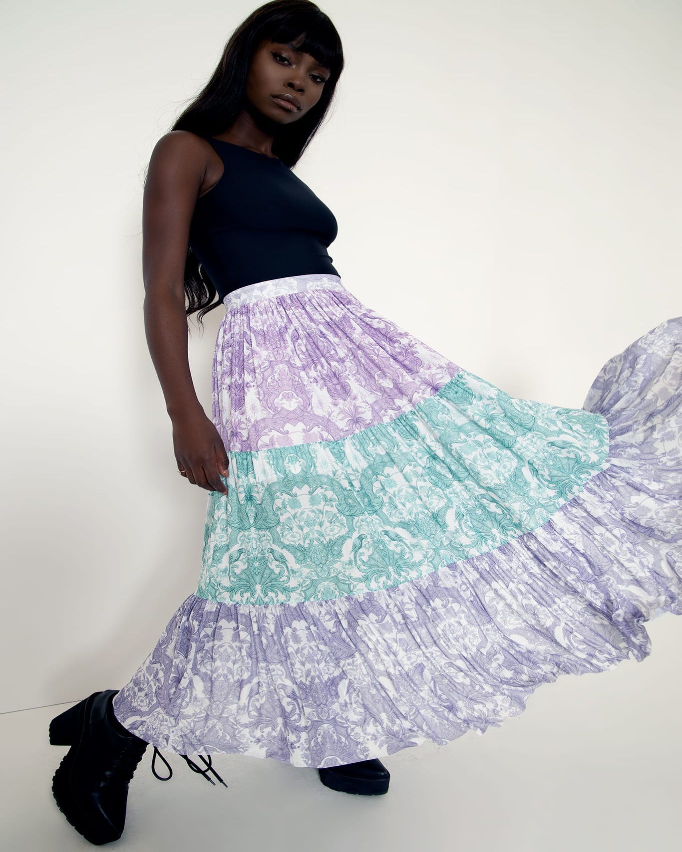 Chinoiserie Pastel Tier Midaxi Skirt - Limited