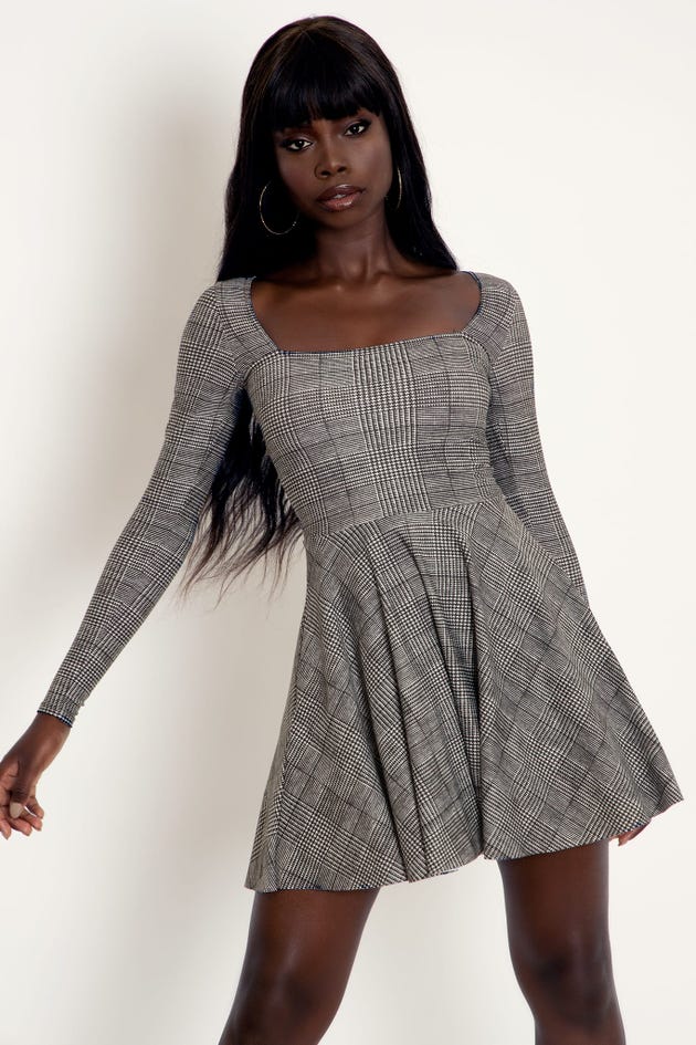 Tweed Mono Squared Up Mini Skater Dress - Limited