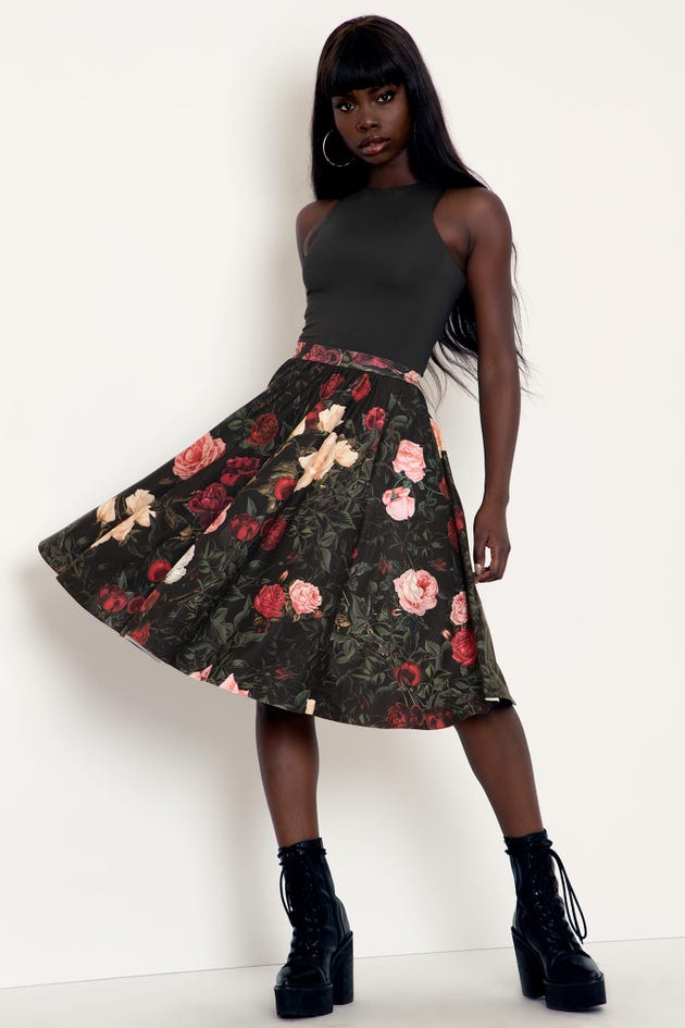 Dark Roses Pocket Midi Skirt