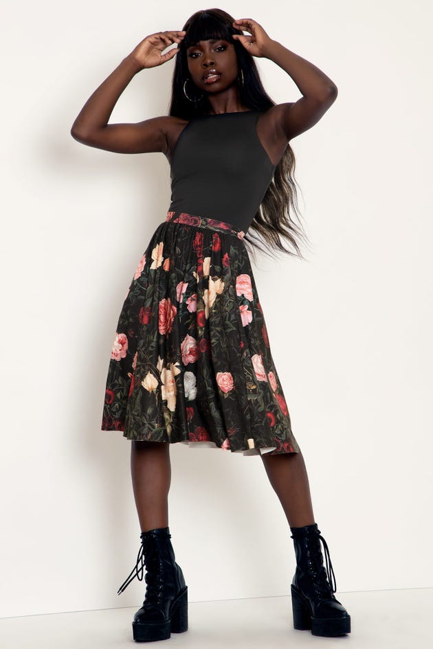 Dark Roses Pocket Midi Skirt