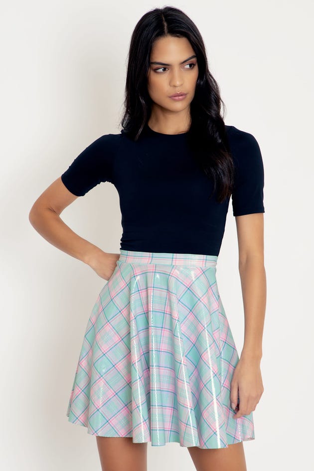 Tartan Disco Pastel Pocket Skater Skirt